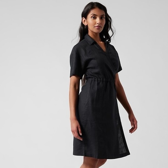Athleta Black Linen Playa Wrap Dress Size 6 - Picture 2 of 7